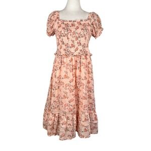 Coquette Midi Dress Large Puff Sleeve Milkmaid Smocked Cottage Fairy Feminine